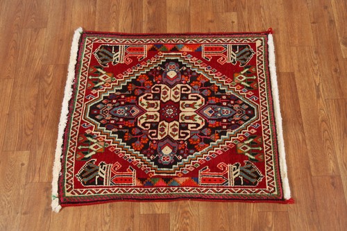 Navy Blue/ Red Handmade Wool Abadeh Square Rug 2x2 Tribal Traditional Foyer Rug - Picture 6 of 12