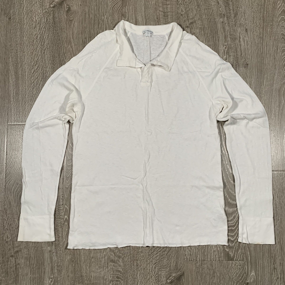 JAMES PERSE V-Neck Polo Shirt Long Sleeve WHITE, 2 MEDIUM | eBay