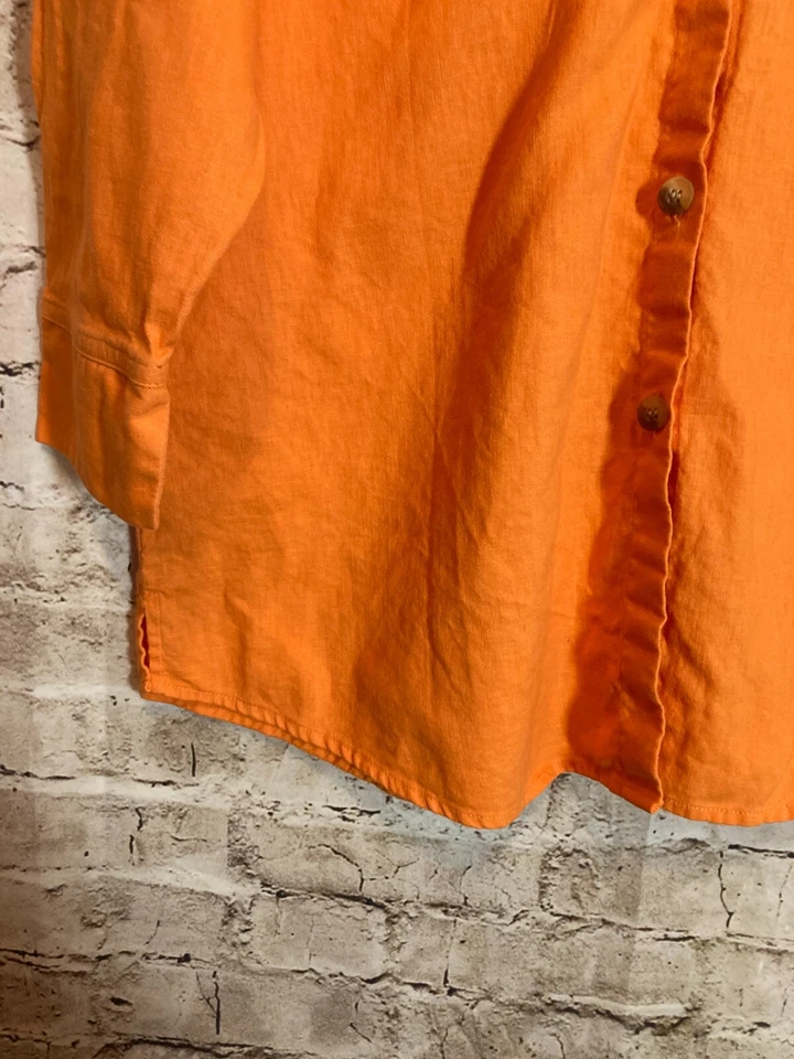 Top de lino Liz Baker para mujer pequeño grande naranja abotonado playero ligero Foto 4 de 4