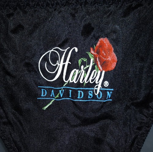 Vintage 80s Harley Davidson Biker Glam Rock Black Nylon Rose Bikini Panties M/L - Picture 2 of 5