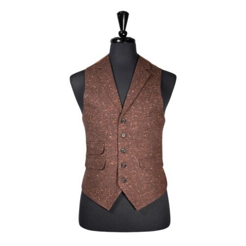 Mens Waistcoat Suit Lapel Vest 40R Brown Donegal Tweed Wool Formal Wedding Party