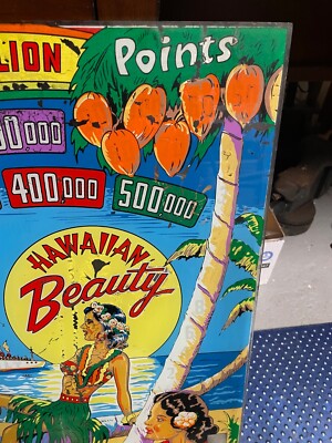 レア度高め／vintageパブミラー／70s巨大シガーリング／NAPOLEON Vintage Gottlieb Hawaiian Beauty 1954 Pinball Back Glass Backboard