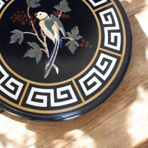 Mesa de centro de mármol negro de 18" arte con incrustaciones de loro de varias piedras para decoración de hoteles de lujo - Imagen 5 de 9