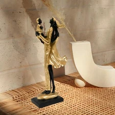 Decorative Lavish Golden Black Resin Couple Statue with Child for Home & Office