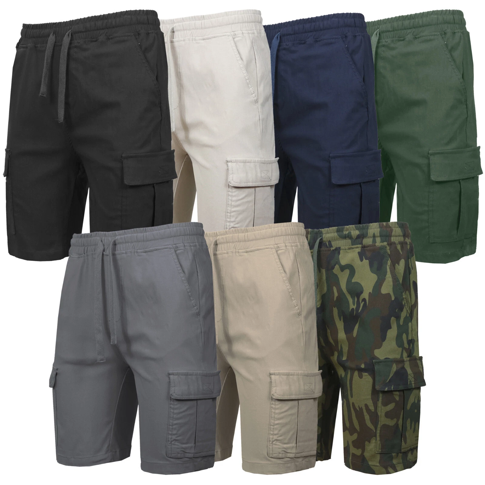 Men's 6 Pockets Stretch Fabric Flex 3 PACK Cargo Shorts (Size S-2XL) FREE SHIP