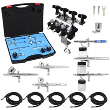 Pro 6PCS of Dual Action Airbrush Set with 4-Airbrush Holders Adjustable Splitter