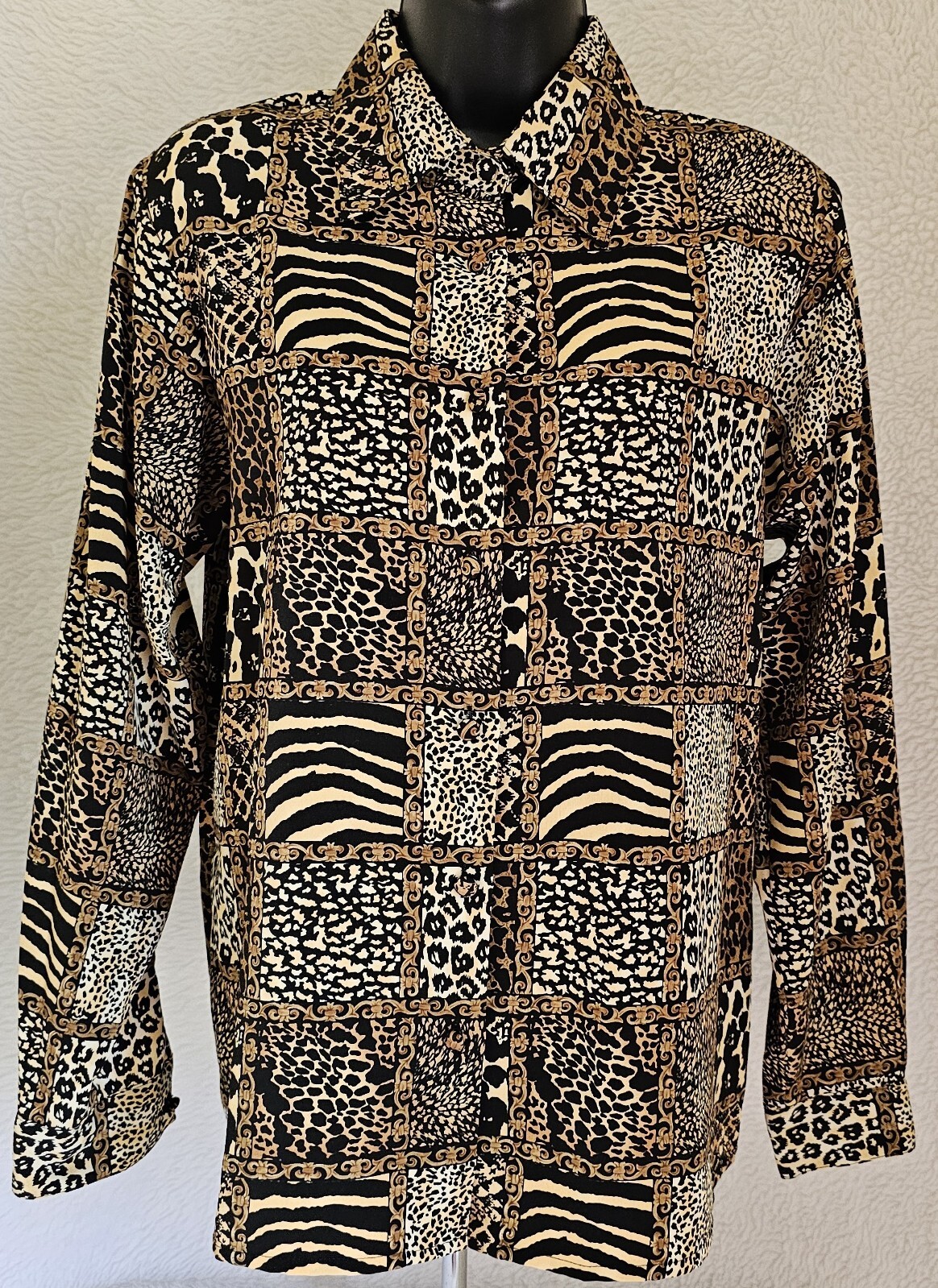 SAINT LAURENT Camicia donna Yves St Clair top blusa taglia 8 multicolore stampe animalier