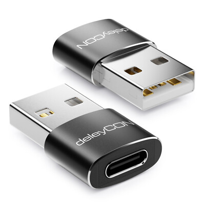 2x USB Adapter Stecker ALU USB-C Ladeadapter Konverter USB A auf USB C Buchse