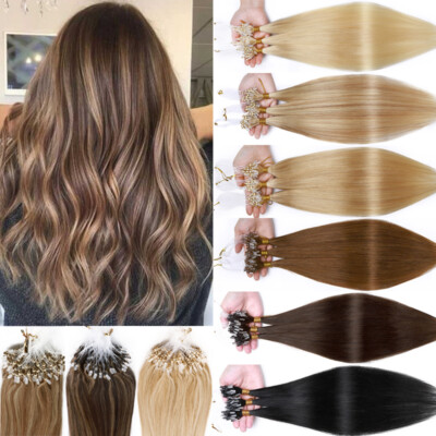Balayage Highlight Micro LOOP Ring Remy Link Real Human Hair Extensions 100G US