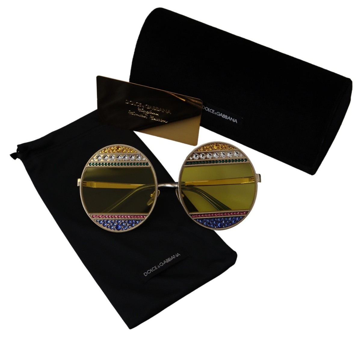 Dolce & Gabbana Gold Oval Metal Crystals Shades DG2209B Sunglasses Dolce & Gabbana Gold Oval Metal Crystals Shades Sunglasses  main image 3