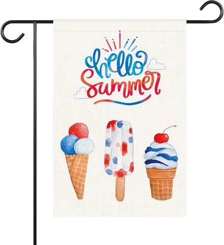 Spring Summer Ice Cream Bike Welcome Garden Flag Double Sided Bee Colorful Flora