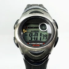 Sports Wrist Watch for Women Digital Display Black band and Silver Bezel