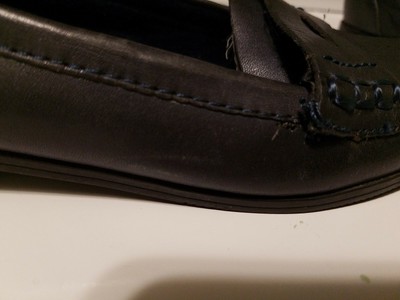 bass women's penny loafers navy blue size 7N Leather casual comfort flats |