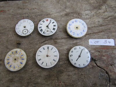 Antique Job Lot Watchmakers Pocket Watch Faces & Movements Spares Repair Lot 34