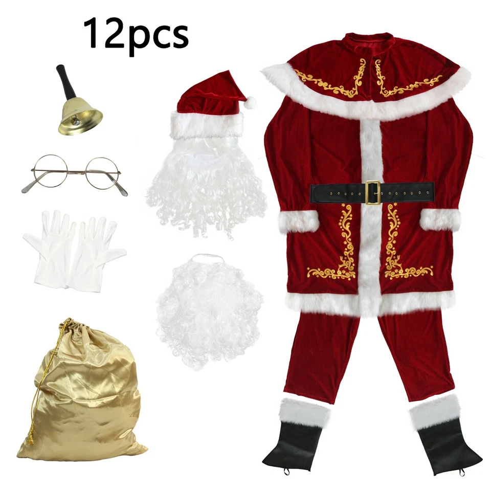Men's Deluxe Santa Suit 12PC. Christmas Adult Santa Claus Costume - Image 3 of 4