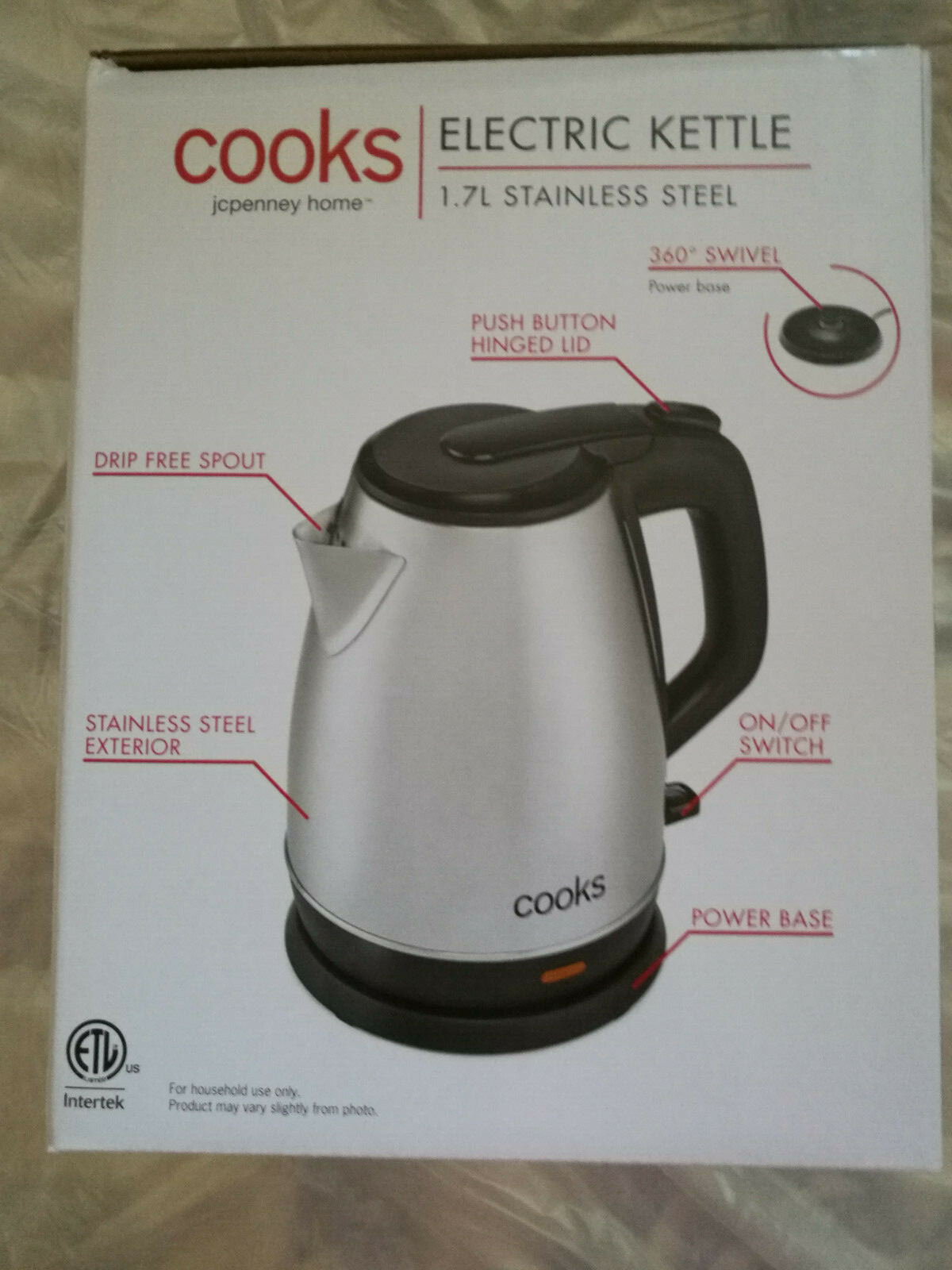 Cooks Electric Kettle Cordless 1.7L automatic shutoff boil dry