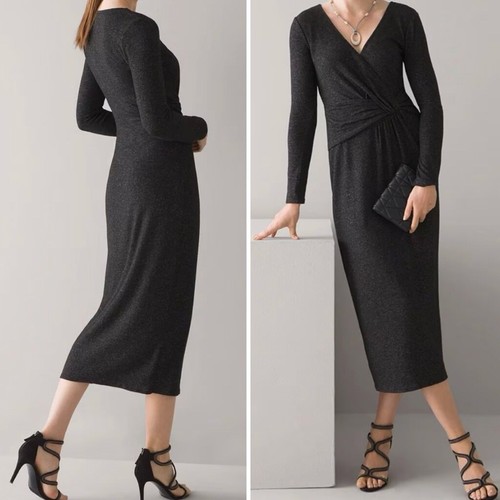 Women's White House Black Market Sweater Dress Size L Charcoal Gray
