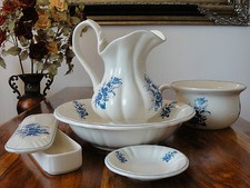 Porzellan Wasch-Set Antik Wasserkrug Schüssel Seifenschale Nachttopf Dose Lavabo
