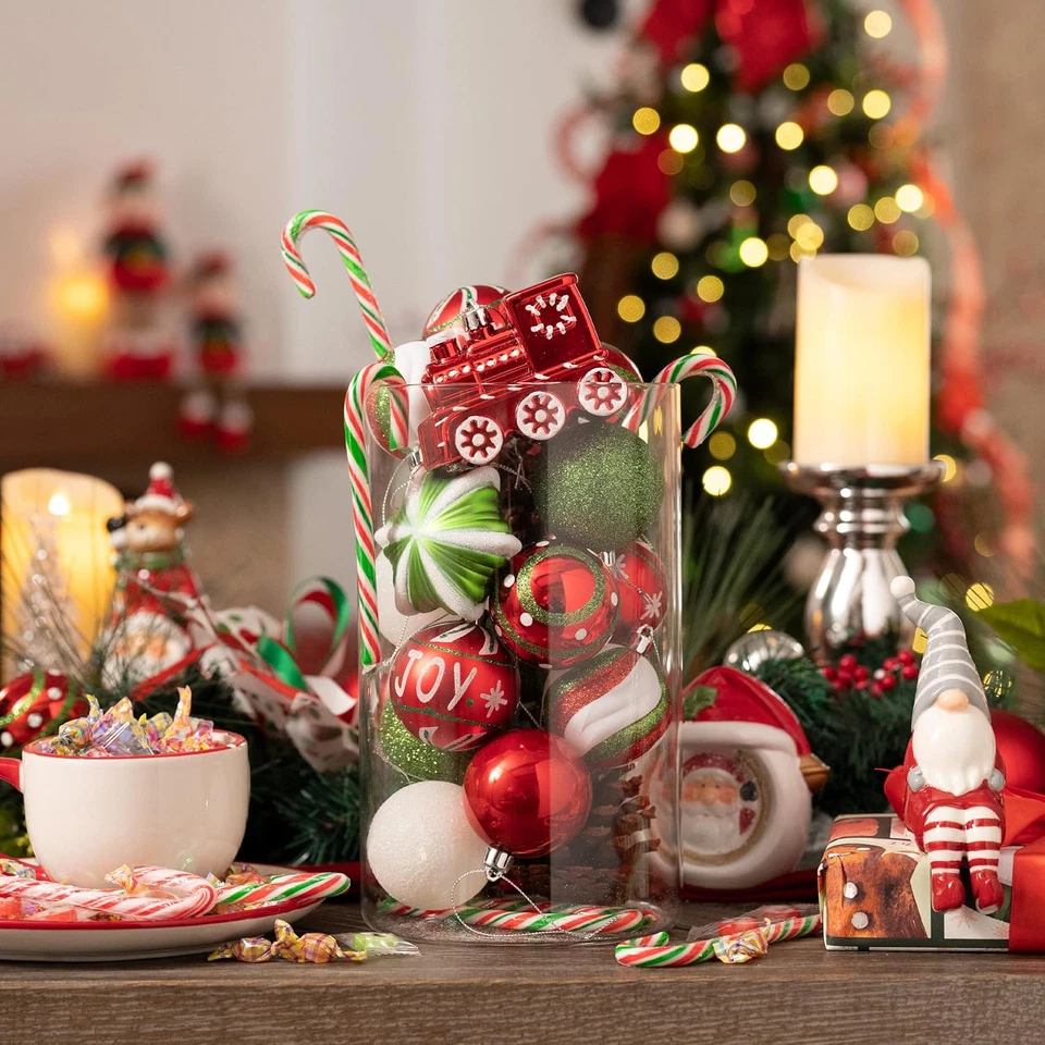 100pcs Shatterproof Christmas Ornaments Set Red, Green & White for Tree Decor - Image 4 of 4