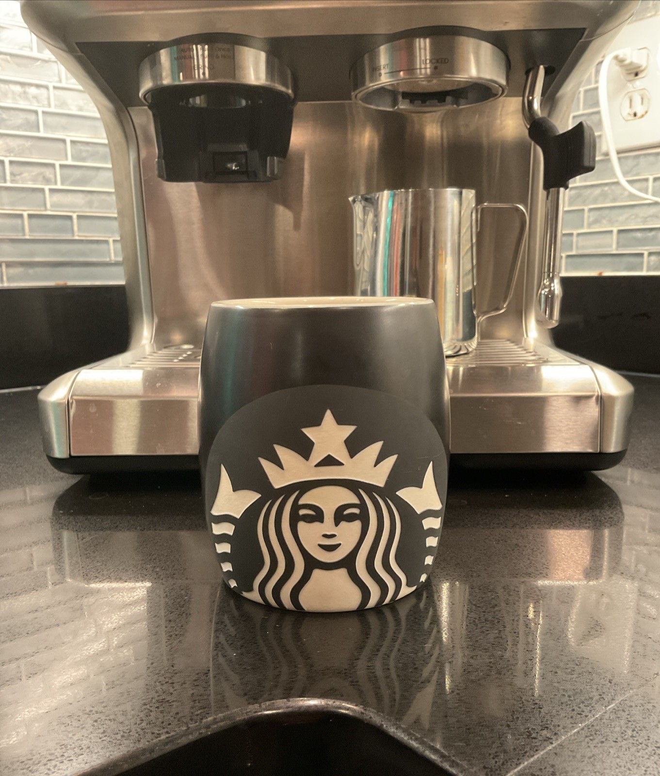 Starbucks 2011 Black And White Etched Mermaid Siren Logo 16oz. Coffee Cup Mug