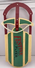 Festive Flyer Decorative Sled Wood Metal Sledding Handle Green Red Winter Fun