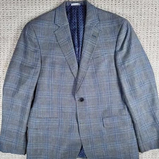 Ted Baker Endurance Sport Coat Jacket Blazer Mens 40R Plaid Gray Blue