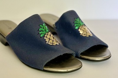 Karen Scott Eveline Slip On Pineapple Heels Women s Sz 11 Navy Open Toe