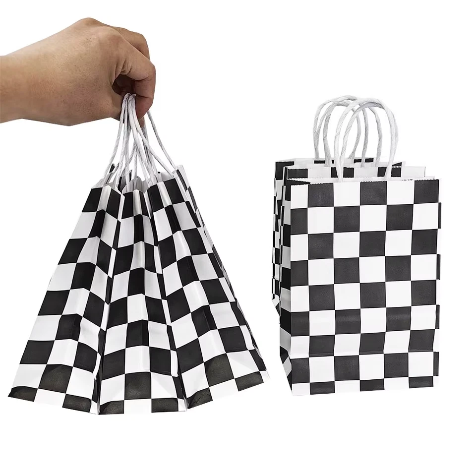 10/20/40/60Pcs Black and White Checkered Paper Gifts Bag Kids Racing Car Theme B - image 3 of 4