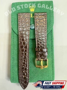 Authentic ROLEX Brown Crocodile Leather Band 20mm With Rolex Buckle Gold Plated NOS Bid💎