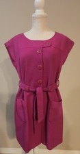Anthropologie Tabitha Button Belted Vest Jacket Dress Berry Pink Size L
