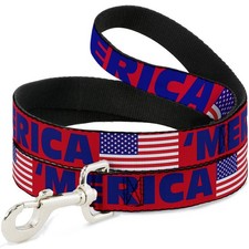Dog Leash 6-FEET 'MERICA/US Flag Red/Blue/White NARROW 0.5"