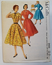 McCall's 3435 Dress Full Skirt Sewing Pattern Ladies 16 UC VTG 50s Panel Pleated
