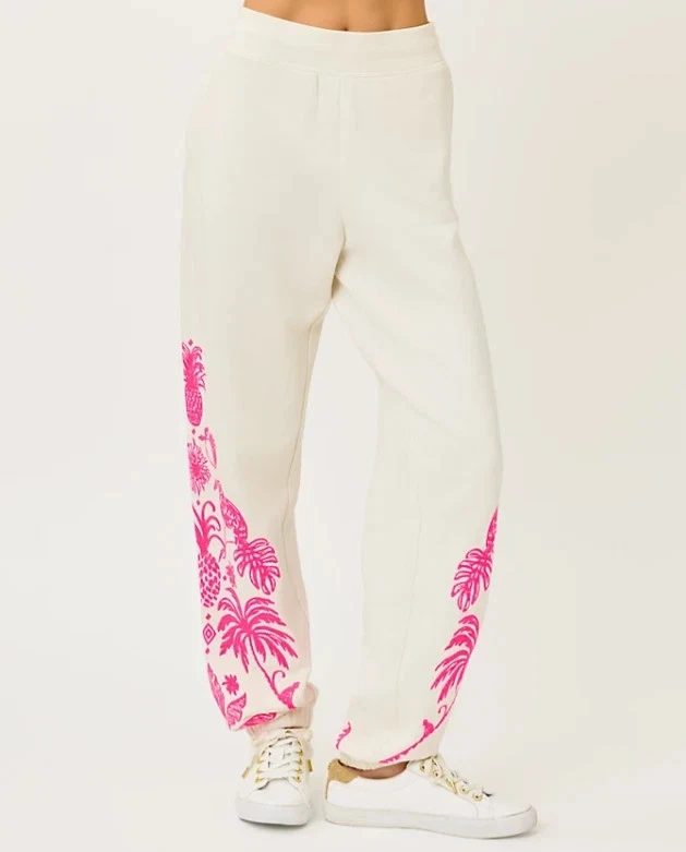 NWT Lilly Pulitzer 30" Silvie Embroidered Jogger Coconut Safari Social, Size - Image 3 of 4