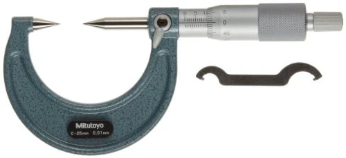 Mitutoyo 112-213 Point Micrometer  Ratchet Stop  0-25mm Range  0.01mm Graduation