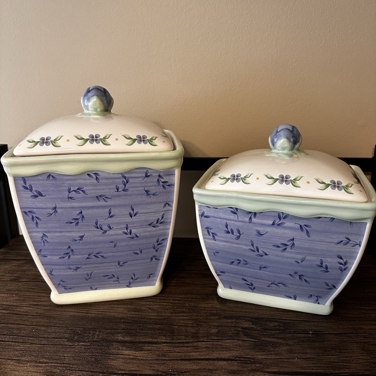 Pfaltzgraff Summer Breeze Canister Set of 2 Floral Plaid Cookie Jars with Sealing Lids
