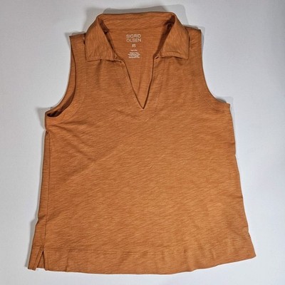 Sigrid Olsen Collared Tunic Womens Size XS Orange Sleeveless V-neck Casual Shirt