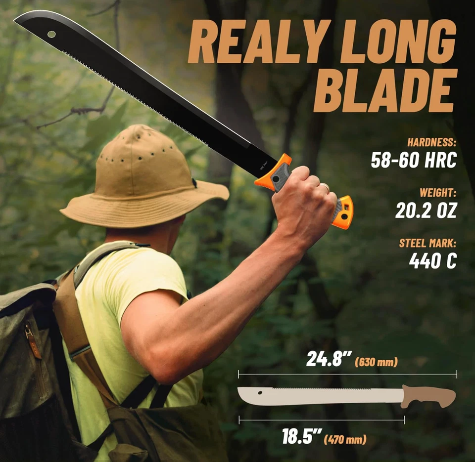 Facão de 25 pol. com serra – Lâmina resistente com bainha e cabo antiderrapante - Imagem 3 de 4