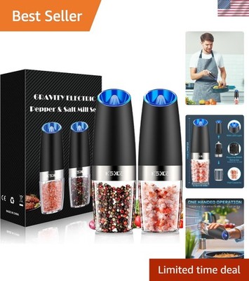 One-Hand Automatic Gravity Pepper & Salt Grinder Set with Rechargeable Battery