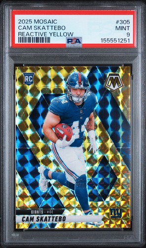 2025 PANINI MOSAIC REACTIVE YELLOW #305 CAM SKATTEBO ROOKIE RC PSA 9
