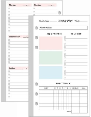 (2-Pack) A6 Weekly Planner Refills for Filofax Personal Binders, 106 Sheets/2...