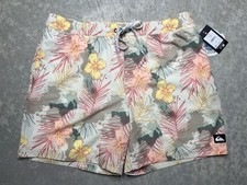 Quiksilver Mens Sz XL Silver Birch Duke Floral Print Volley Lined Swim Shorts
