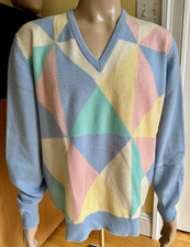 Pringle Scotland Mens 100 Cashmere Sweater L 44 Pastel Geometric V Neck
