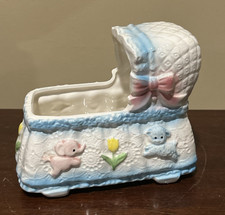 Vintage Nancy Baby Ceramic Planter -Pink Bassinet Nursery Decor