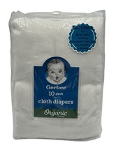 Gerber 10 Pack Flat Cloth Diapers Washable Organic Cotton White 24" x 27" NEW