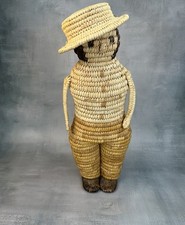 Vintage  Native American Papago  Basketry Basket Doll With Hat Tri Color  15&rdquo;