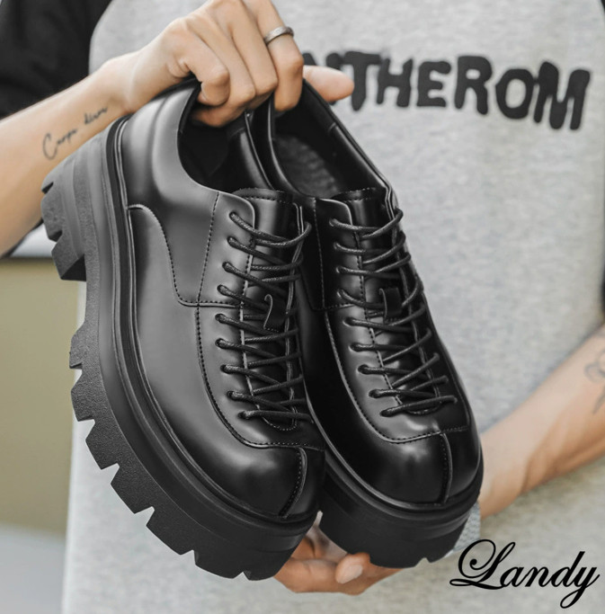 Zapatos formales coreanos de plataforma para hombres punta redonda negocios informales zapatos con cordones escenario