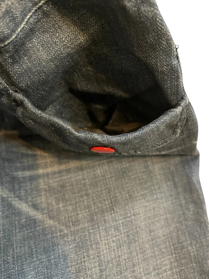 Pantalones de mezclilla vintage Marc Jacobs jogger pétalos empujadores rojos recortados broches de presión para mujer talla 6 Foto 4 de 4