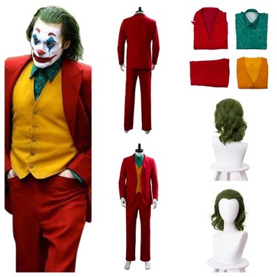 2019 Movie Joker Joaquin Phoenix Arthur Fleck Cosplay Red Deluxe Costume+Wigs