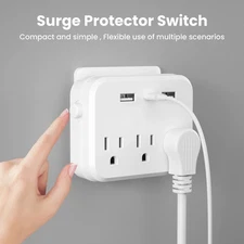 US Power Strip Surge Protector 6-in-1 Mini Portable 3 Outlets 2 USB 1 Type-C