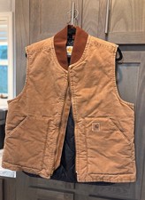 Vintage Carhartt Men's Brown Zip-Front Lined Workwear Vest Stand-Up Collar L